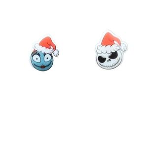 Jack and Sally, Nightmare before Christmas earrings with  Santa hats.